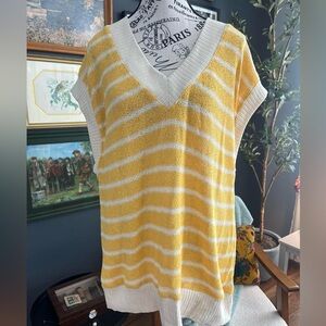 Zara Yellow and White Striped V-Neck Knit Sweater Vest